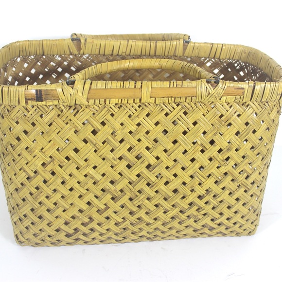 Vintage Split Bamboo Basket Market Tote Bag - Picture 3 of 11